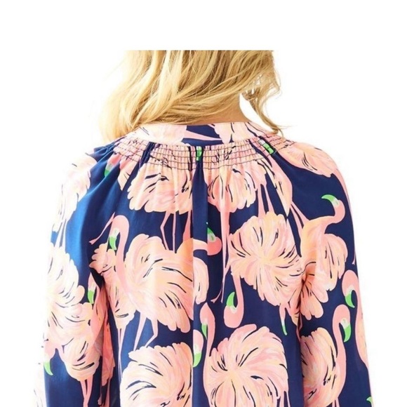Lilly Pulitzer | Elsa Top | Gimme Some Leg Flamingo | 100% Silk | Sz XS - Picture 7 of 8